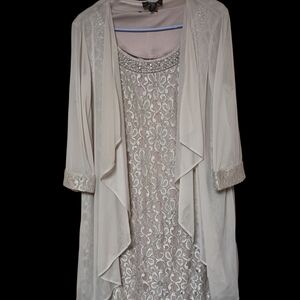 R&M Richards Cream and Silver Lace Dress